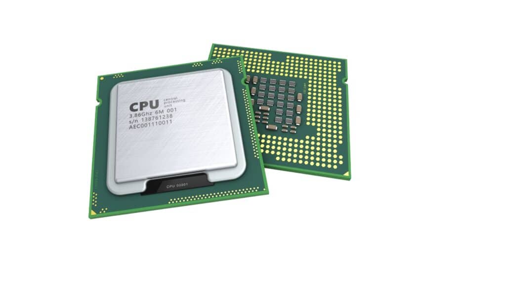 "Image de deux processeurs modernes illustrant le choix entre AMD et Intel pour des performances optimales."
