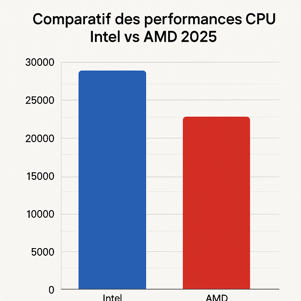 Graphique comparatif des performances CPU Intel et AMD en 2025